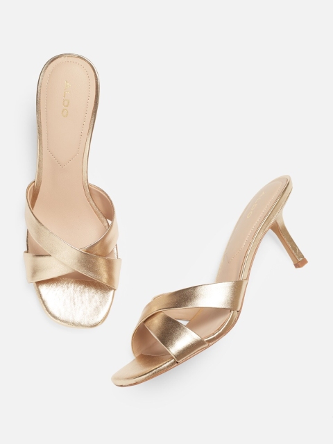 

ALDO Women Gold-Toned Solid Leather Kitten Heels