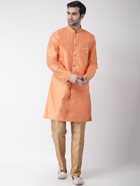 

SG LEMAN Men Orange & Brown Silk Sherwani Set