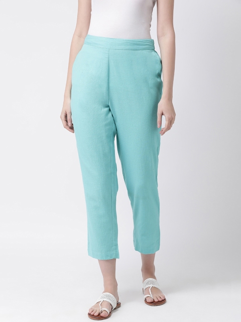 

Aayna Women Blue Comfort Regular Fit Solid Cigarette Trousers