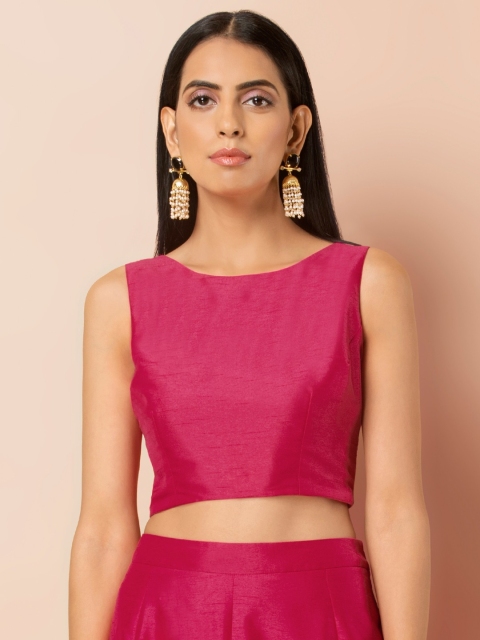 

INDYA Women Pink Solid Crop Top