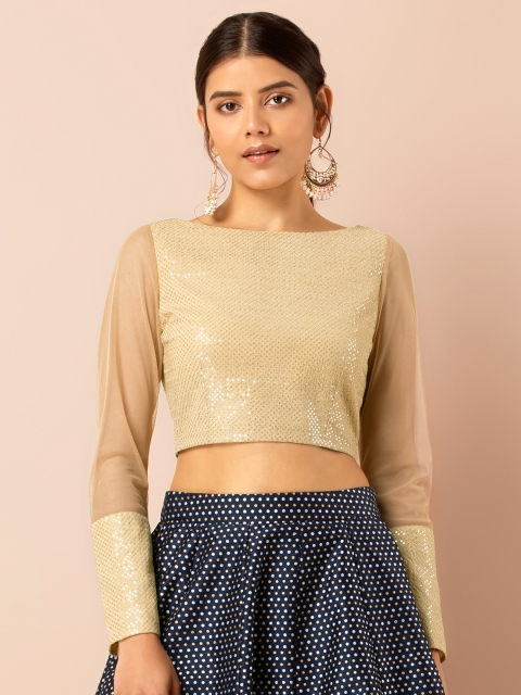 

INDYA Women Beige Embellished Crop Top