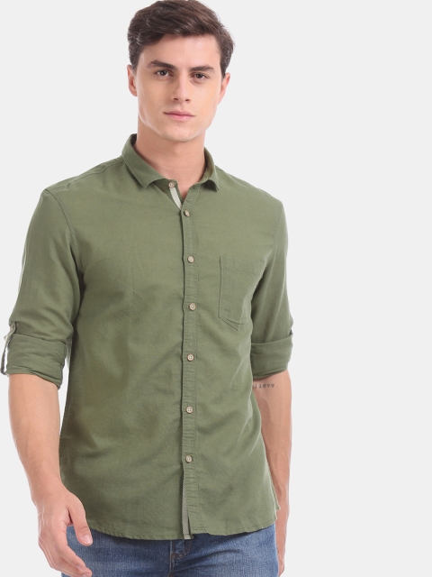 

Cherokee Men Green Regular Fit Solid Casual Shirt