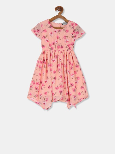 

Cherokee Girls Pink Printed Fit and Flare Dress with a Hairband