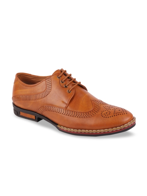 

FAUSTO Men Tan Brown Textured Formal Brogues