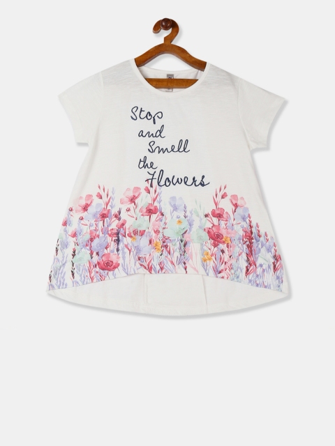 

Cherokee Girls White Printed High-Low Pure Cotton Top
