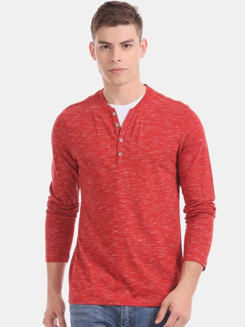 

Cherokee Men Red Slim Fit Solid Henley Neck T-shirt