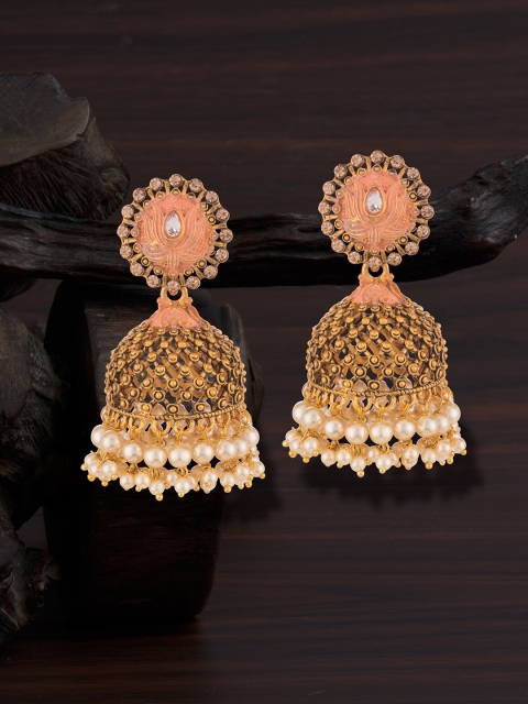 

E2O Peach-Coloured & Gold-Plated Dome Shaped Jhumkas