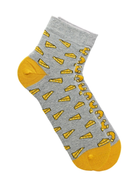 

Soxytoes Unisex Grey & Yellow Patterned Mac & Cheese Ankle-Length Socks