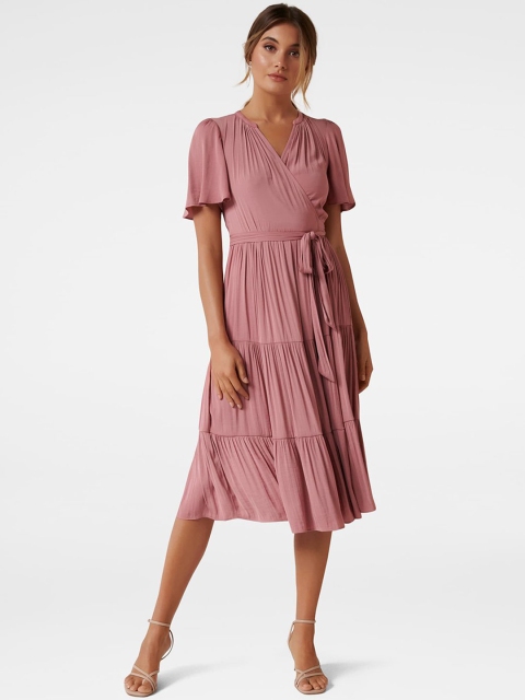 

Forever New Women Pink Solid Fit and Flare Dress