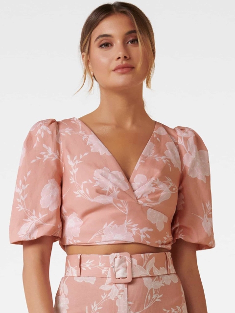 

Forever New Women Pink Printed Wrap Top