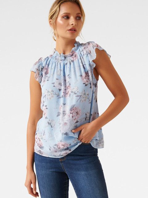 

Forever New Women Blue Printed A-Line Top