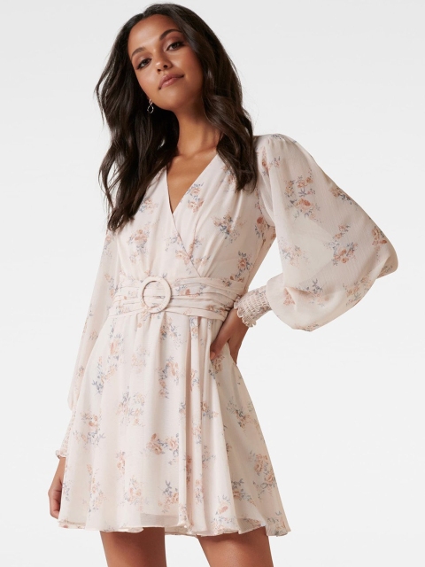 

Forever New Women Pink Printed Wrap Dress