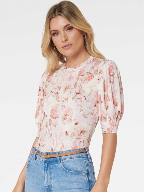 

Forever New Women Pink Printed Fitted Top
