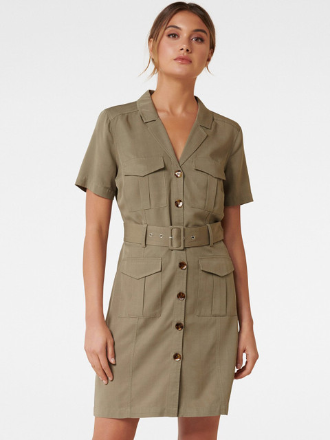 

Forever New Women Khaki Solid Shirt Dress