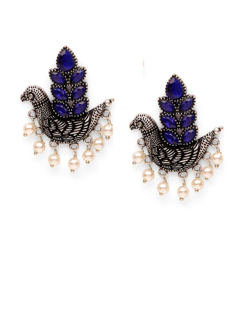 

Fabstreet Silver-Plated & Blue Quirky Drop Earrings