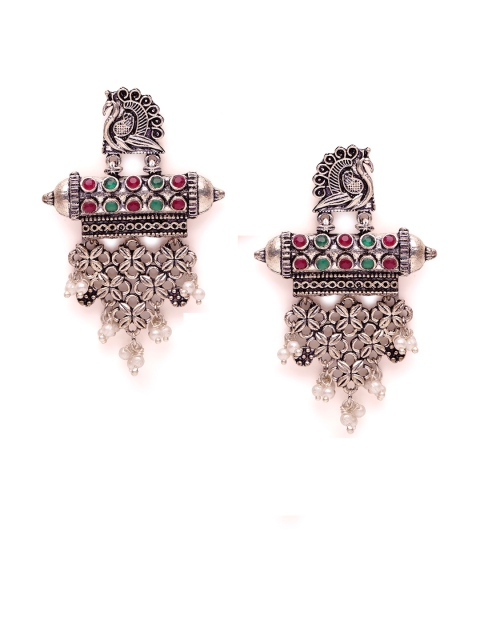 

Fabstreet Multicoloured & Silver-Plated Peacock Shaped Drop Earrings, Multi
