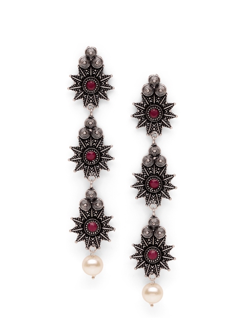 

Fabstreet Silver-Plated & Pink Floral Drop Earrings