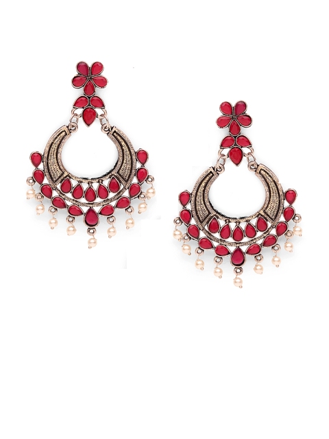 

Fabstreet Red & Silver-Toned Contemporary Drop Earrings