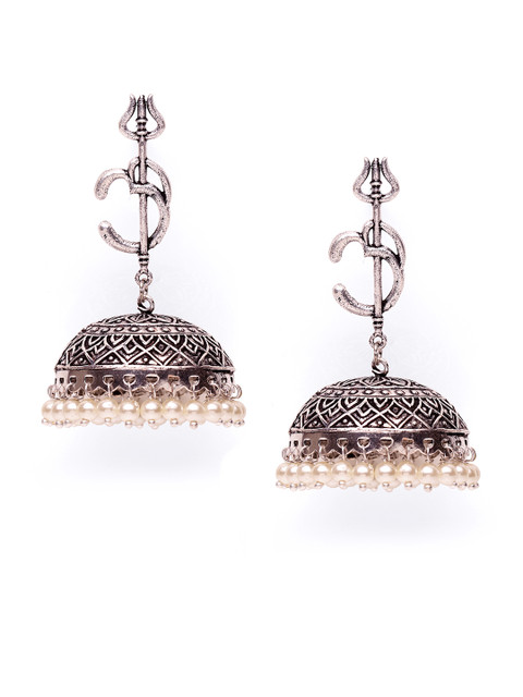 

Fabstreet Silver-Plated Oxidised Handcrafted Dome Shaped Jhumkas