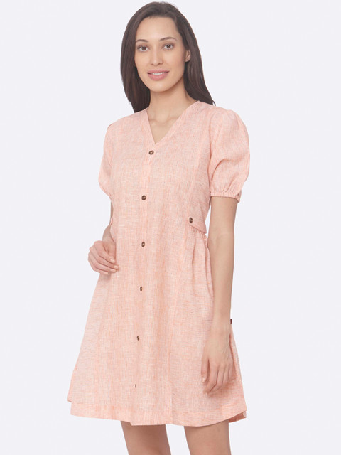 

RAISIN Women Peach-Coloured Solid Fit and Flare Dress