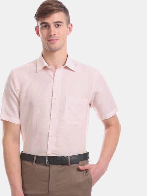 

Arrow Men Peach-Coloured Regular Fit Striped Formal Shirt