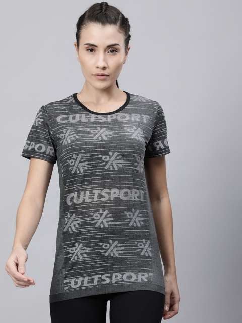 

Cultsport Women Black Printed Round Neck T-shirt