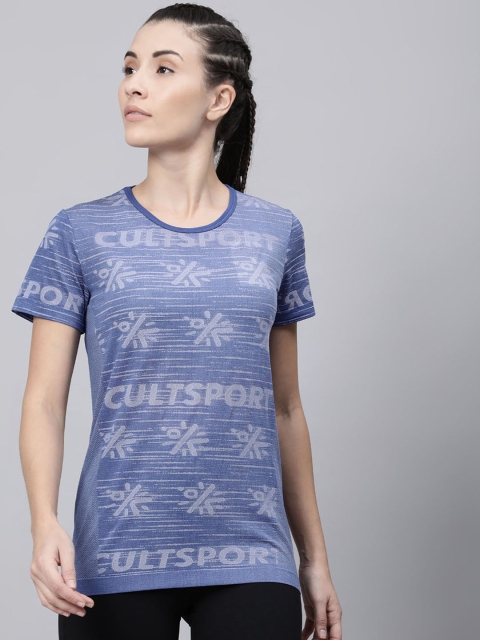 

Cultsport Women Blue Printed Round Neck T-shirt
