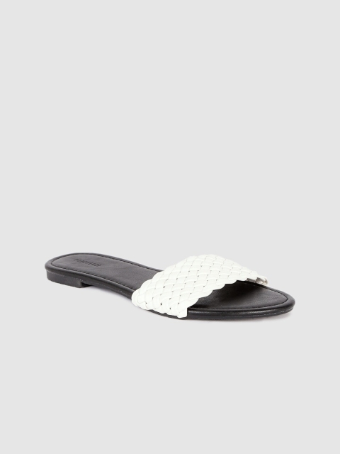 

FOREVER 21 Women White Woven Design Open Toe Flats