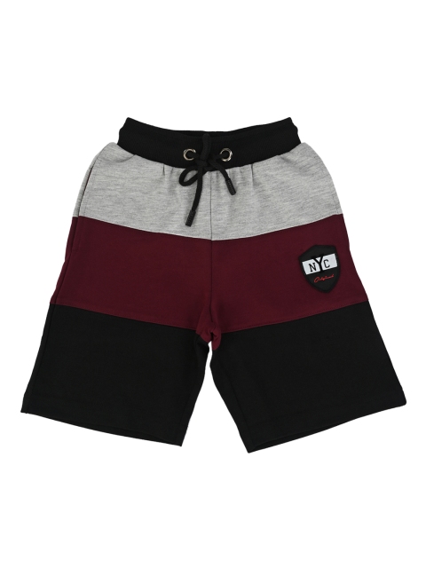 

Stupid Cupid Boys Black & Maroon Colourblocked Regular Fit Shorts