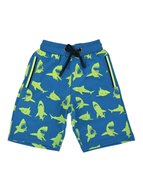 

Stupid Cupid Boys Turquoise Blue Printed Regular Fit Shorts