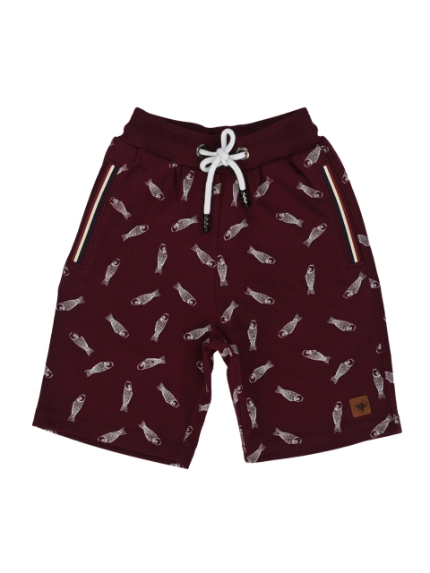 

Stupid Cupid Boys Maroon & White Printed Regular Shorts