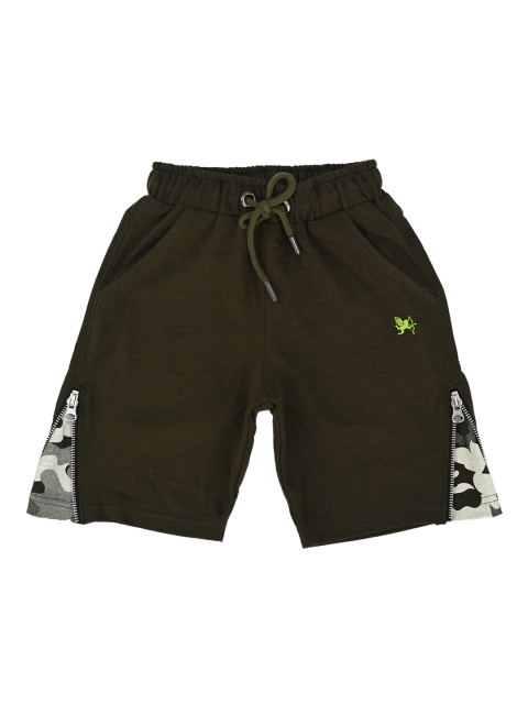 

Stupid Cupid Boys Olive Green Solid Regular Shorts