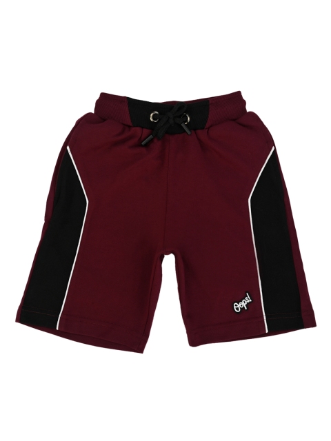 

Stupid Cupid Boys Maroon & Black Colourblocked Regular Shorts