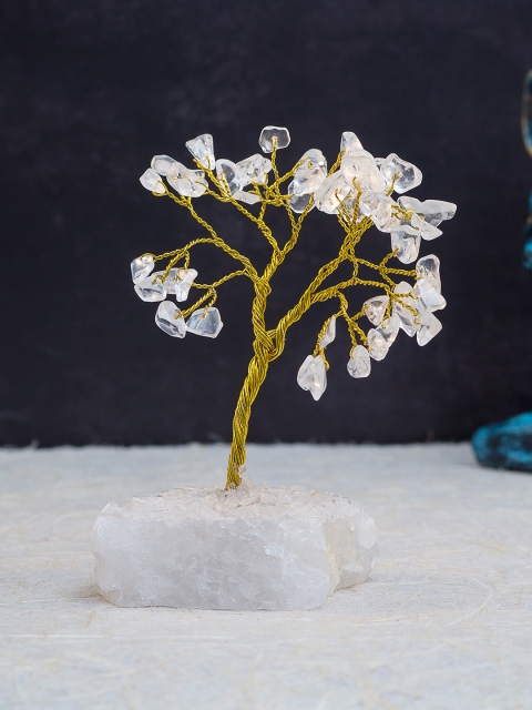 

Golden Peacock White & Gold-Toned Handcrafted Agate Stone Wish Tree Showpiece