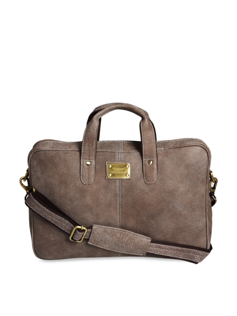 

CHRISTOPOLO Unisex Taupe Textured Leather Laptop Bag