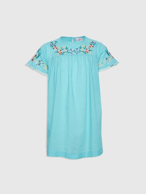 

Oxolloxo Girls Blue Embroidered A-Line Dress