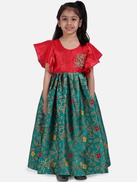 

BownBee Girls Green Printed Maxi Dress