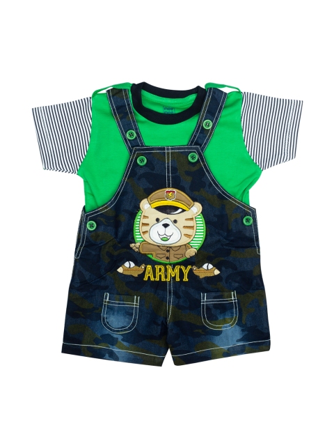 

MeeMee Boys Green & Blue Printed Dungarees with T-shirt