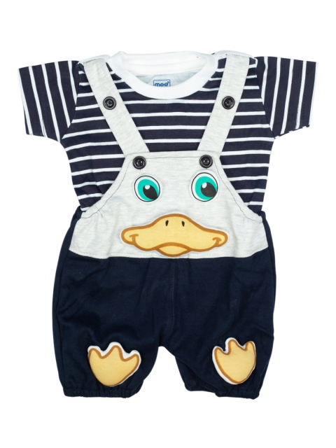 

MeeMee Boys Navy Blue & White Striped T-shirt with Shorts