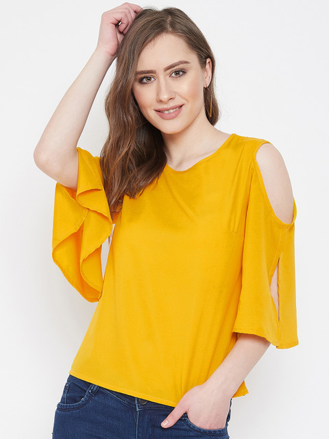 

CHROME & CORAL Women Mustard Yellow Solid Top
