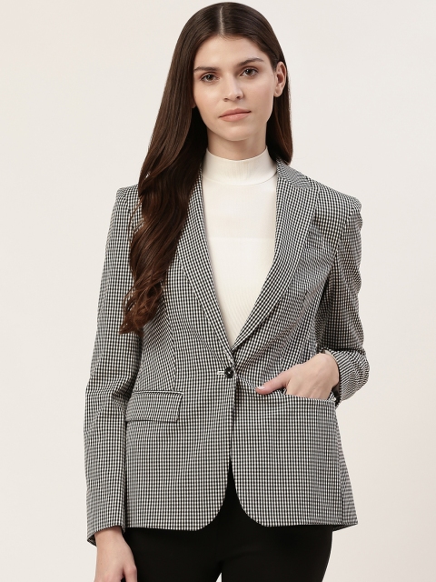

Marks & Spencer Women Black & White Slim Fit Checked Casual Blazer