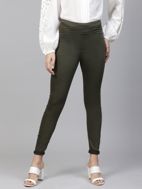 

Marks & Spencer Women Olive Green Solid Cropped Jeggings