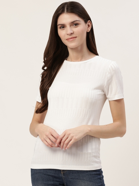 

Marks & Spencer Women White Self Design Round Neck T-shirt