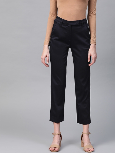 

Marks & Spencer Women Navy Blue Slim Fit Solid Cropped Formal Trousers