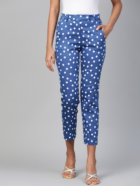 

Marks & Spencer Women Blue & White Slim Fit Polka Dots Print Cropped Regular Trousers