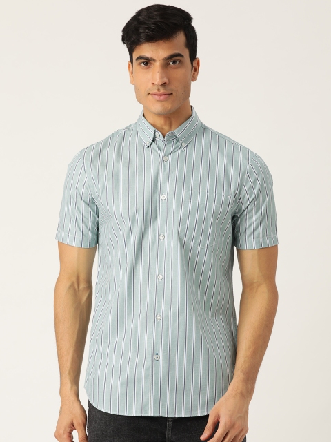 

Marks & Spencer Men Sea Green & Blue Regular Fit Striped Casual Shirt