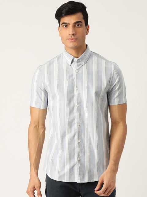 

Marks & Spencer Men Blue & White Regular Fit Striped Casual Shirt