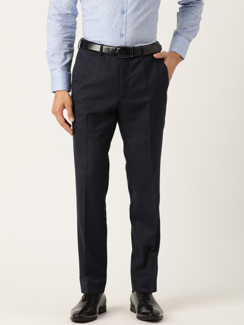 

Marks & Spencer Men Navy Blue Tailored Fit Solid Formal Trousers