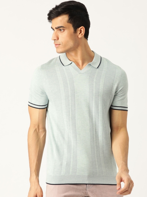 

Marks & Spencer Men Sea Green Self Design Polo Collar T-shirt