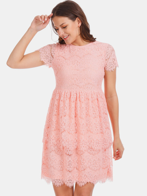 

Elle Women Pink Self Design Fit and Flare Dress